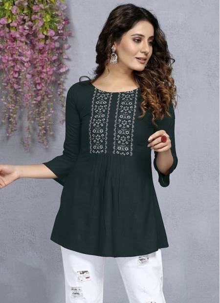 Dark Green Colour New Designer Ethnic Wear Heavy Rayon Latest Top Collection Alesong 31